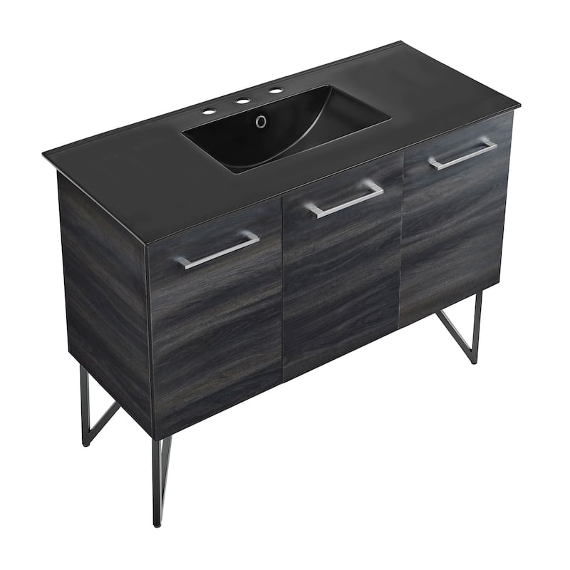 Annecy 48 In. Black Walnut Bathroom Vanity With Black, 3-Hole Ceramic Sink Top
