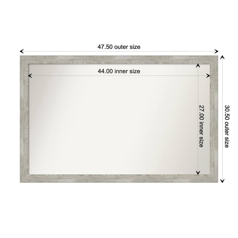 Dove Greywash Narrow Framed Non-Beveled Custom Wall Mirror, Bathroom Vanity Mirror - Outer Size: 47.5 x 30.5