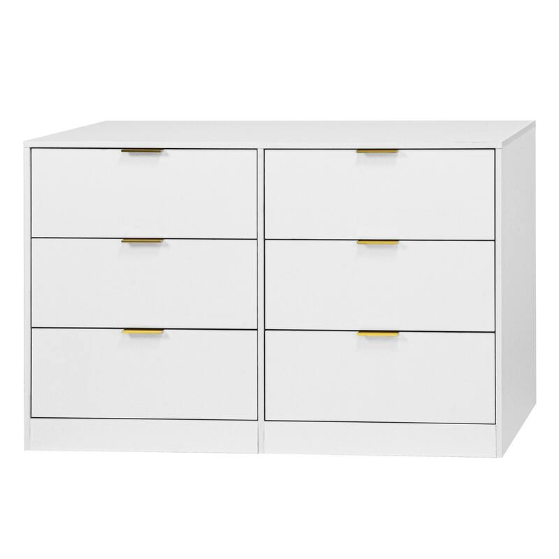 Modern 6 Drawer Dresser, Large Capacity Storage Cabinet, Clothing Organizer with Metal Handles for Bedroom, Living Room - White