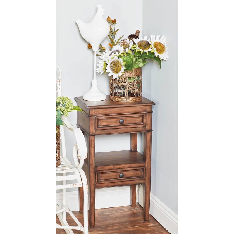 Contemporary Wood 2 Drawers and 1 Shelf Accent Table - Light Brown, White, Brown