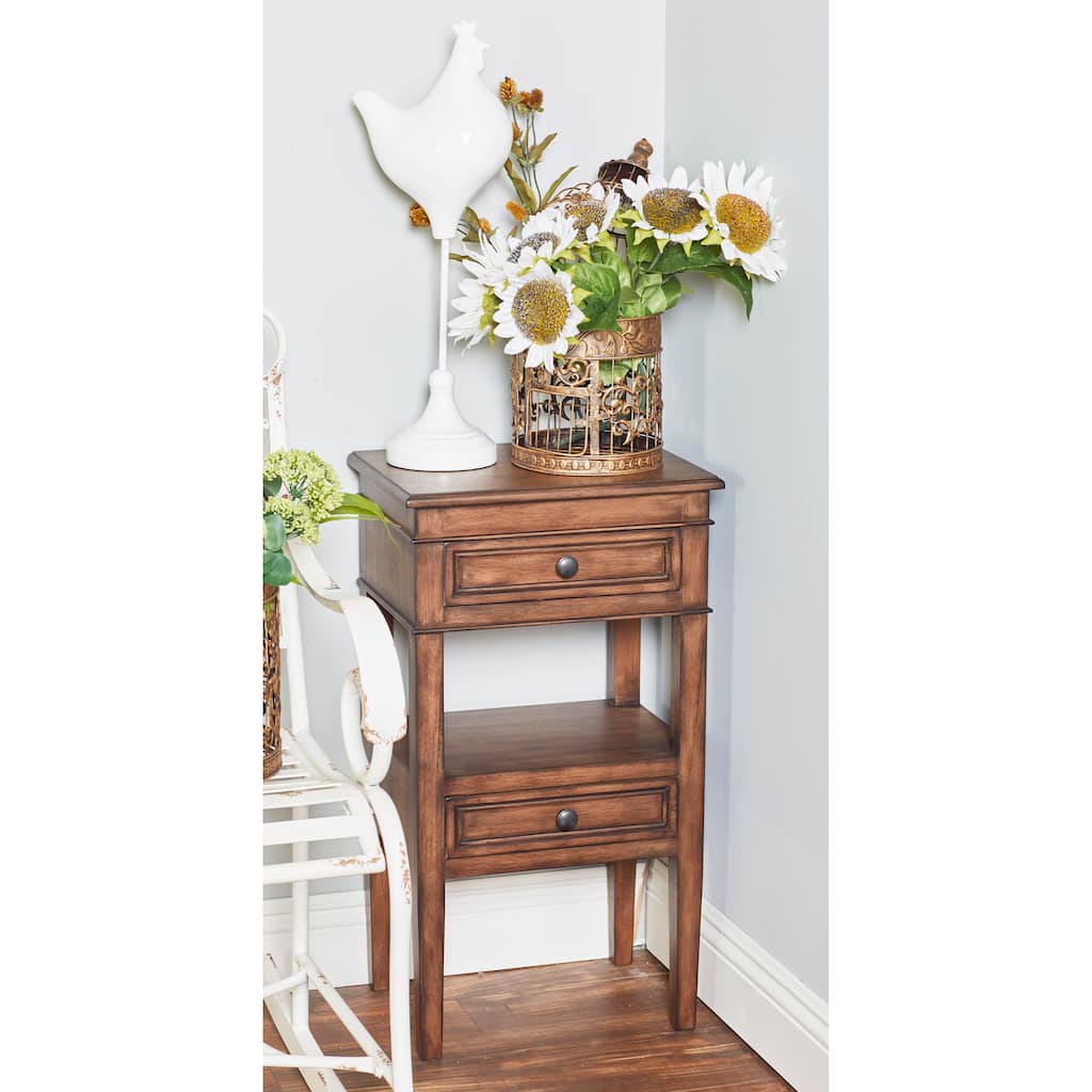 Contemporary Wood 2 Drawers and 1 Shelf Accent Table - Light Brown, White, Brown