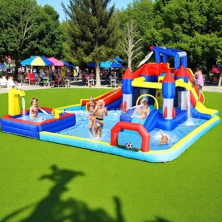 Inflatable Water Park with Slide and Blower,Outdoor Bounce House Splash Pool, ETL Certified Blower Included,Backyard Water Slide