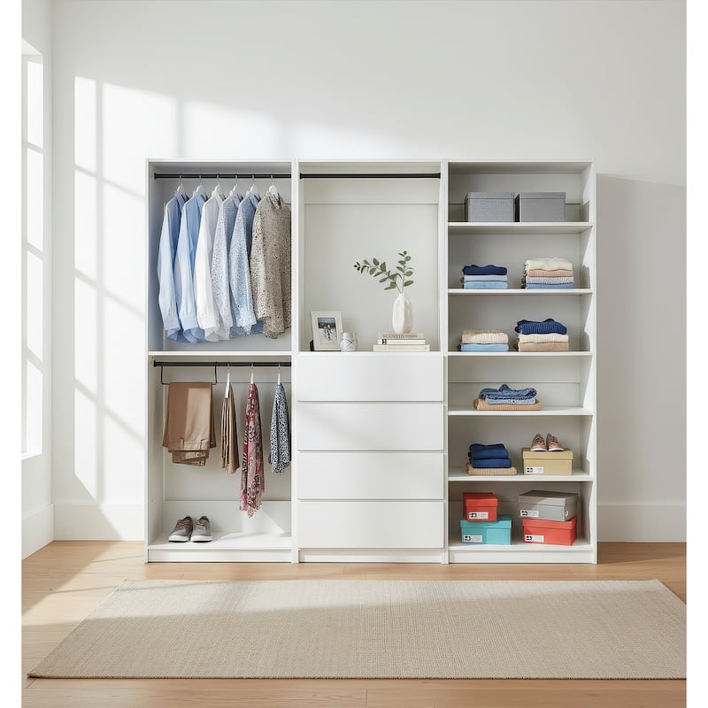 Prosper White Freestanding Walk in Wood Closet System - 94.2"W x 15.7"D x 83" H