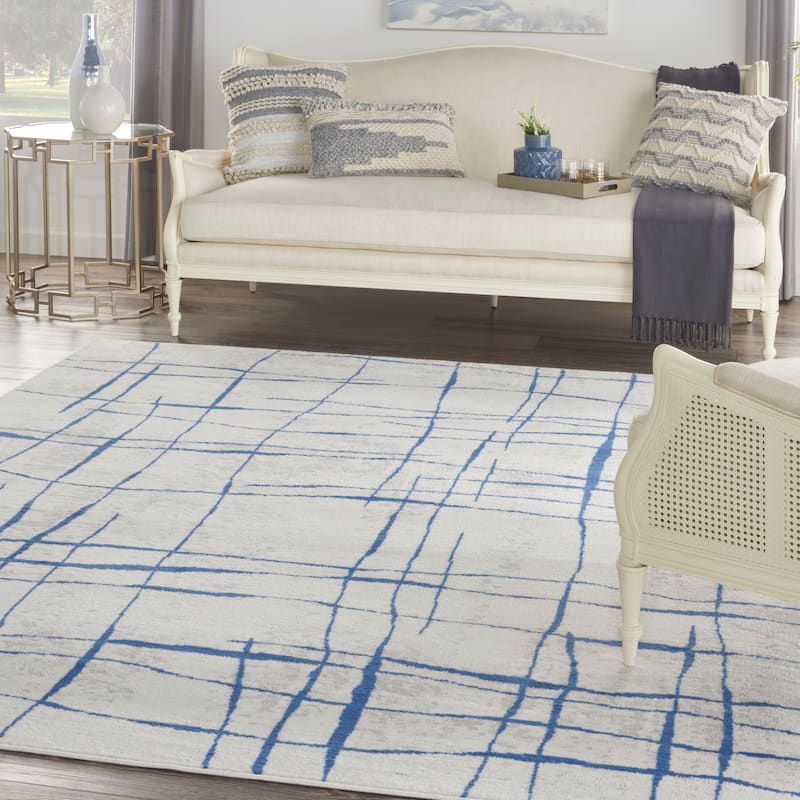 Nourison Whimsicle Modern Lines Abstract Area Rug - 8' 4" x 11' 6" - Ivory Blue - Runner/Rectangle