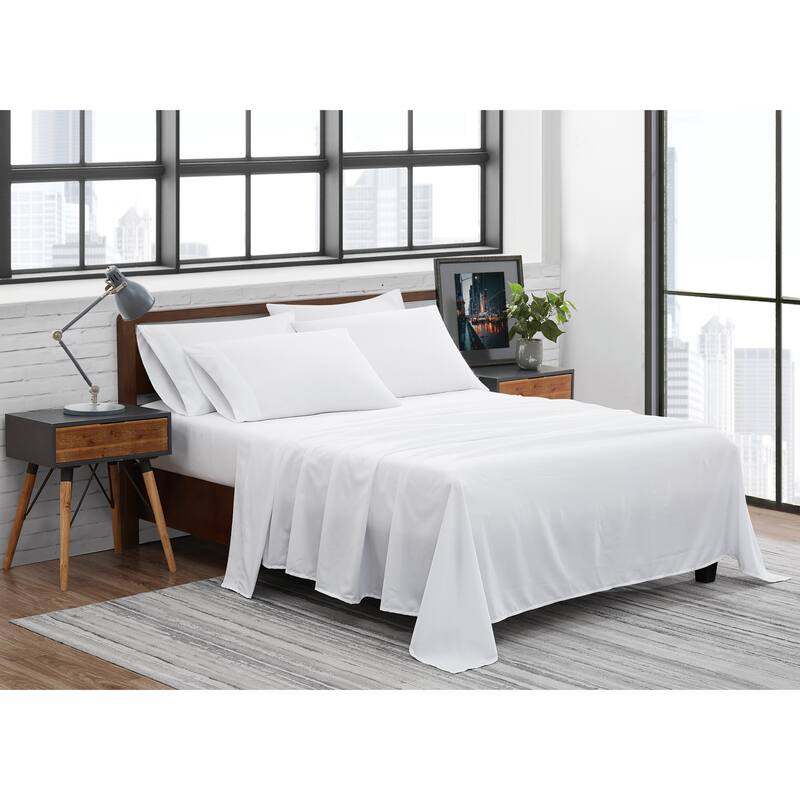 FUBU Solid Microfiber Sheet Set + Extra Pillowcases - White - King