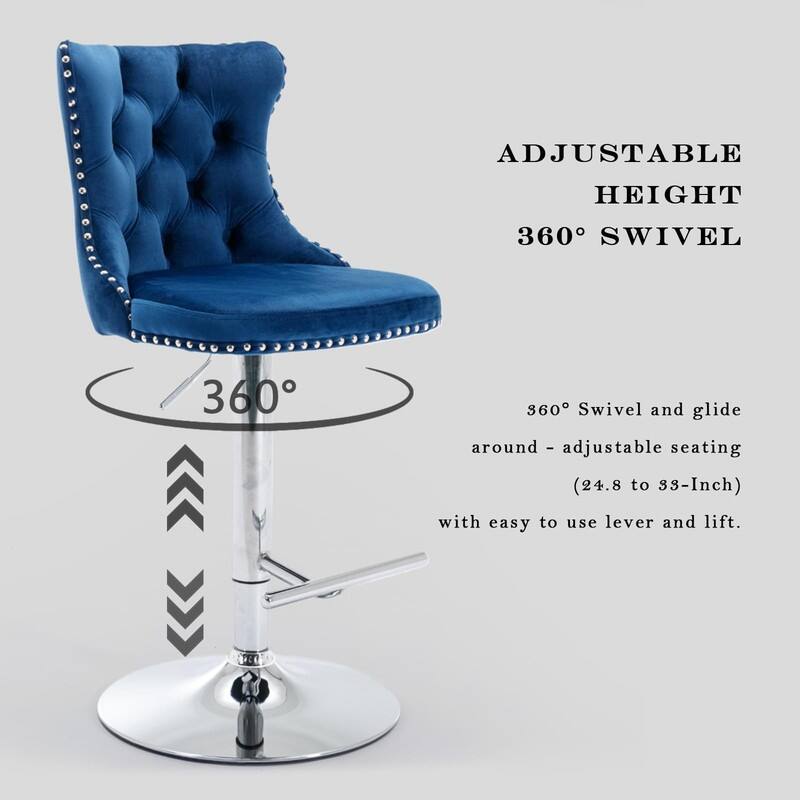 Velvet Upholstered Nailheads Tufted Swivel Bar Stools (Set of 6)