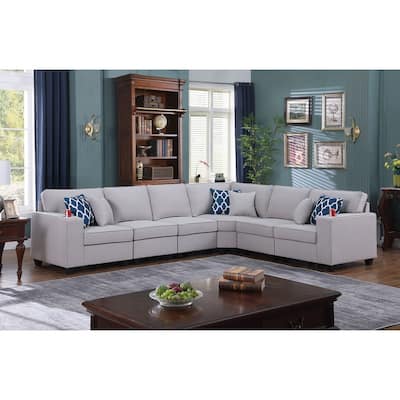 Cooper Linen 6Pc Reversible L-Shape Sectional Sofa with Cupholder