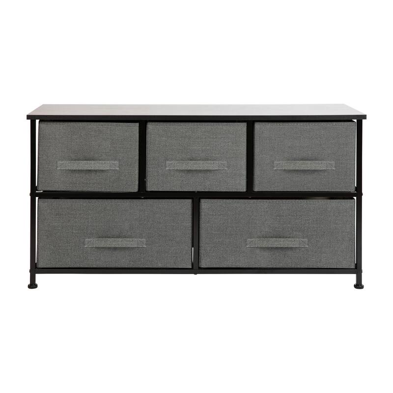 5 Drawer Storage Chest with Wood Top & Dark Fabric Pull Drawers