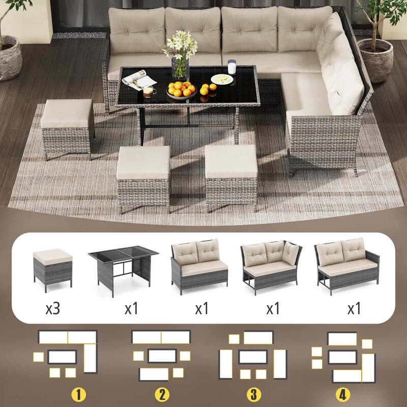 Costway 7 PCS Patio Dining Furniture Set PE Rattan Sectional Sofa Set - See Details