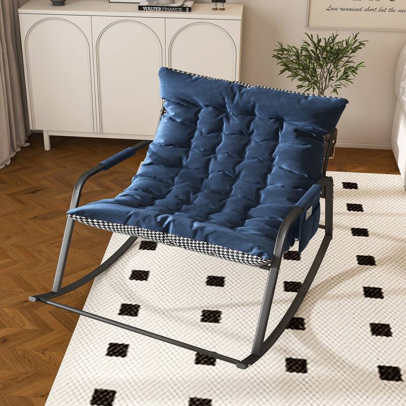 Rocking Chair with Storage, Cushions & Armrests, All-Season Comfort Lounge Recliner, Breathable Ergonomic Lounge Chair - Blue