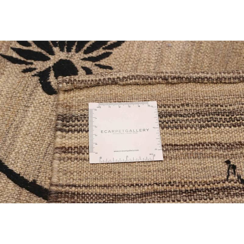 ECARPETGALLERY Flat-Weave Ankara FW Khaki Silk, Wool Kilim - 7'0 x 9'3