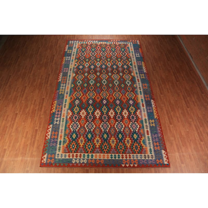 Kilim Oriental Large Rug Hand-Woven Multi-Color Wool Carpet - 10'2"x 16'1"