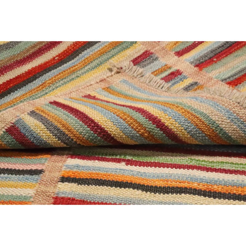 Hand Woven Oriental 100% Wool Carpet Southwestern Modern Multi-Colored Kilim Area Rug - 4' 10'' X 3' 3''