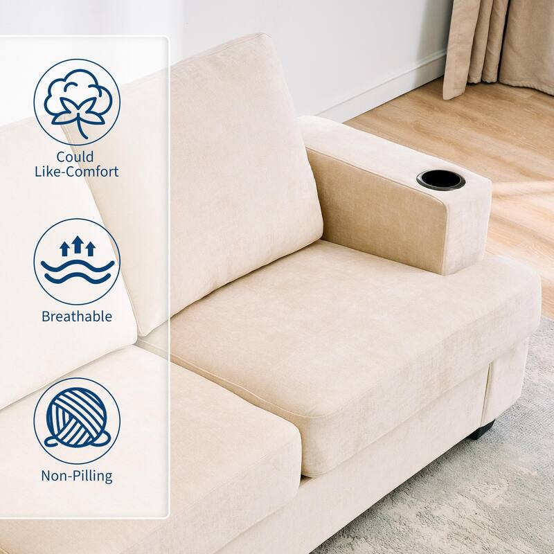 89" 3-Seater Sofa, Deep Seat Sofa, Modern Comfy Couches for Living Room with Cup Holders and Side Storage Pockets