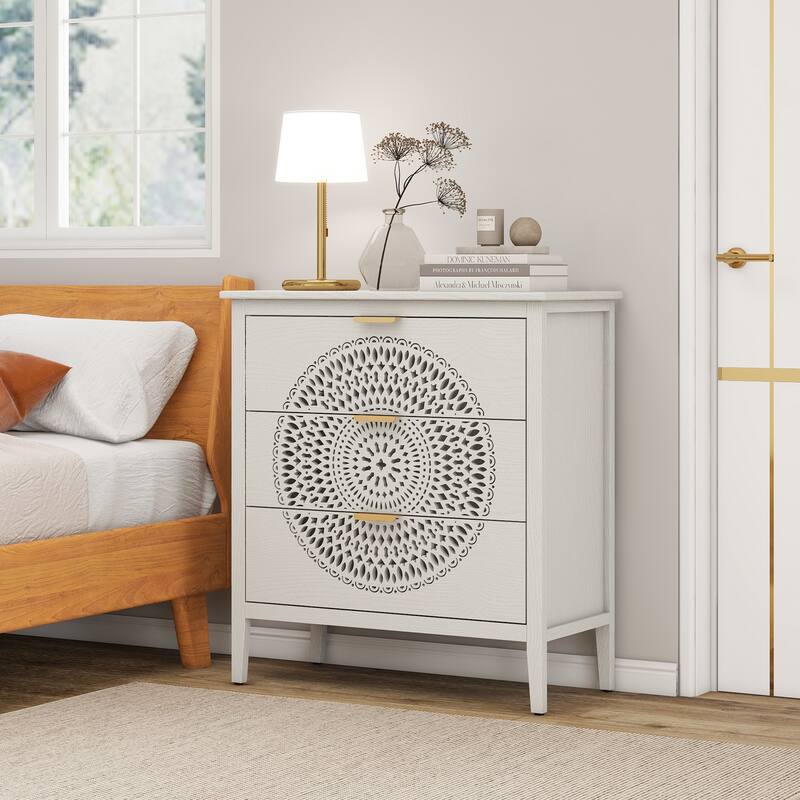 3-Drawer Storage Cabinet with Pine Legs & Metal Handles for Entryway or Bedroom Organization - Beige