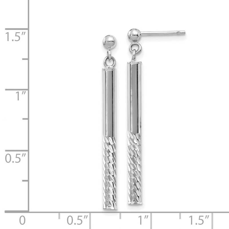 Curata 14k White Gold 41.5x3mm Textured Bar Dangle Post Earrings