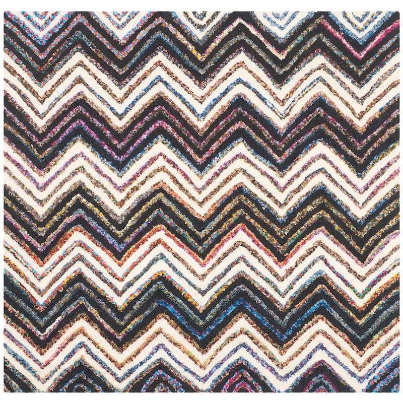 SAFAVIEH Handmade Nantucket Ynes Contemporary Cotton Rug - 4' Square - Ivory/Black