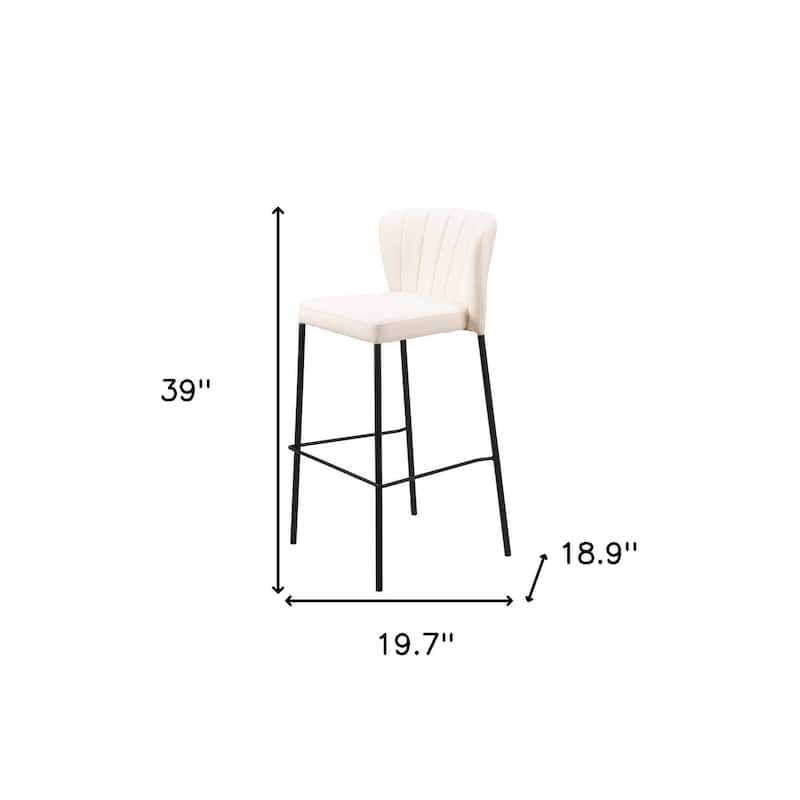 Set of Two 29" Cream And Black Faux Leather And Steel Bar Height Bar Chairs