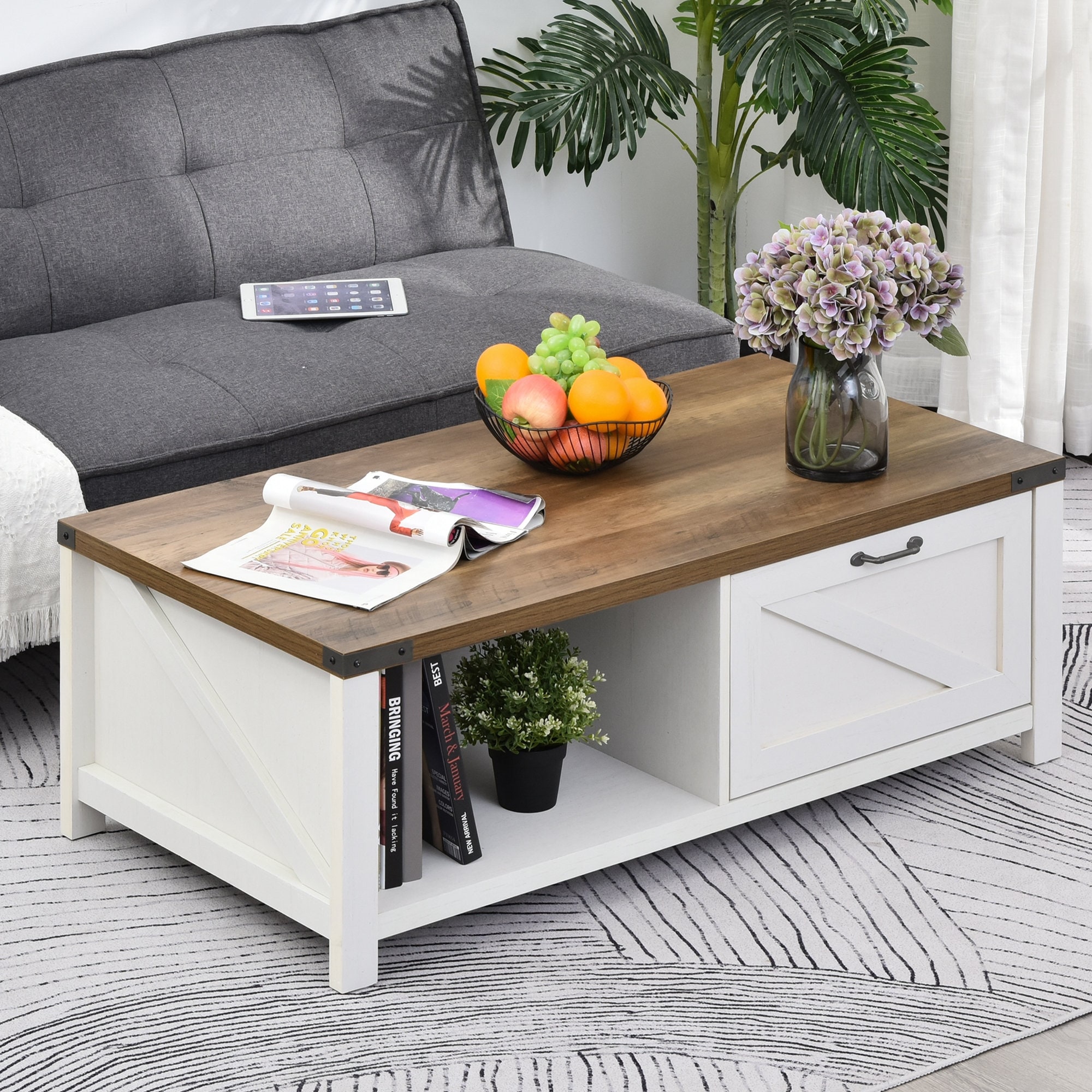 Industrial end sale table with storage