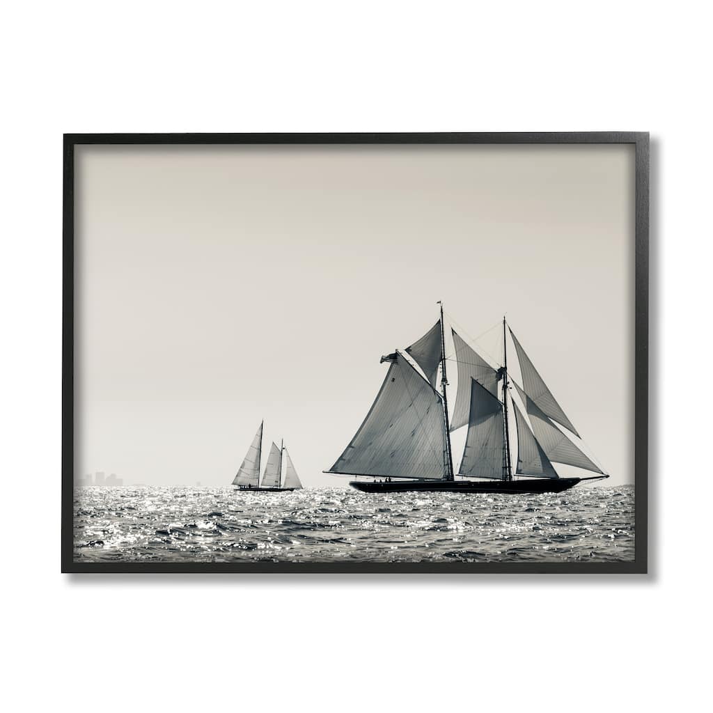 Stupell Grand Ocean Ships Nautical Sailing Scene Muted Photography Framed Wall Art