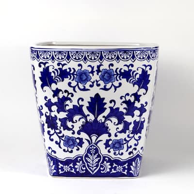 Euro Ceramica Blue and White Ceramic Camelia Garden Planter