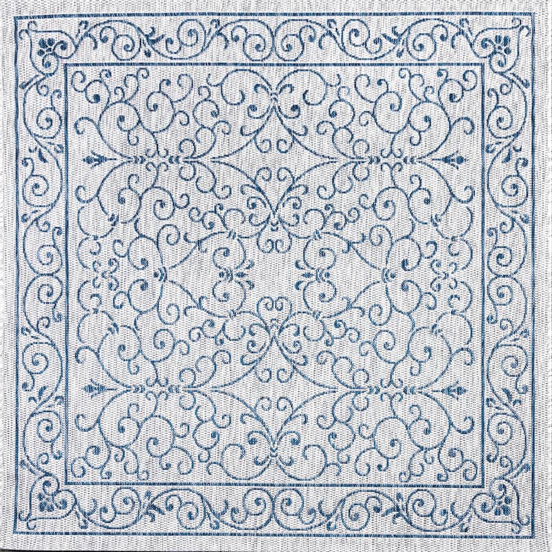 JONATHAN Y Filigree Textured Weave Indoor/Outdoor Area Rug - 5' Square - Gray/Navy