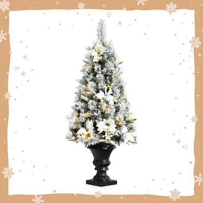 Prelit Flocked Christmas Entrance Tree Pack Artificial Christmas Tree