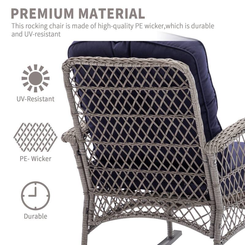 3 Pieces Outdoor Swivel Rocker Chairs, 360 Degree, Thickened Cushions & Glass Coffee Table