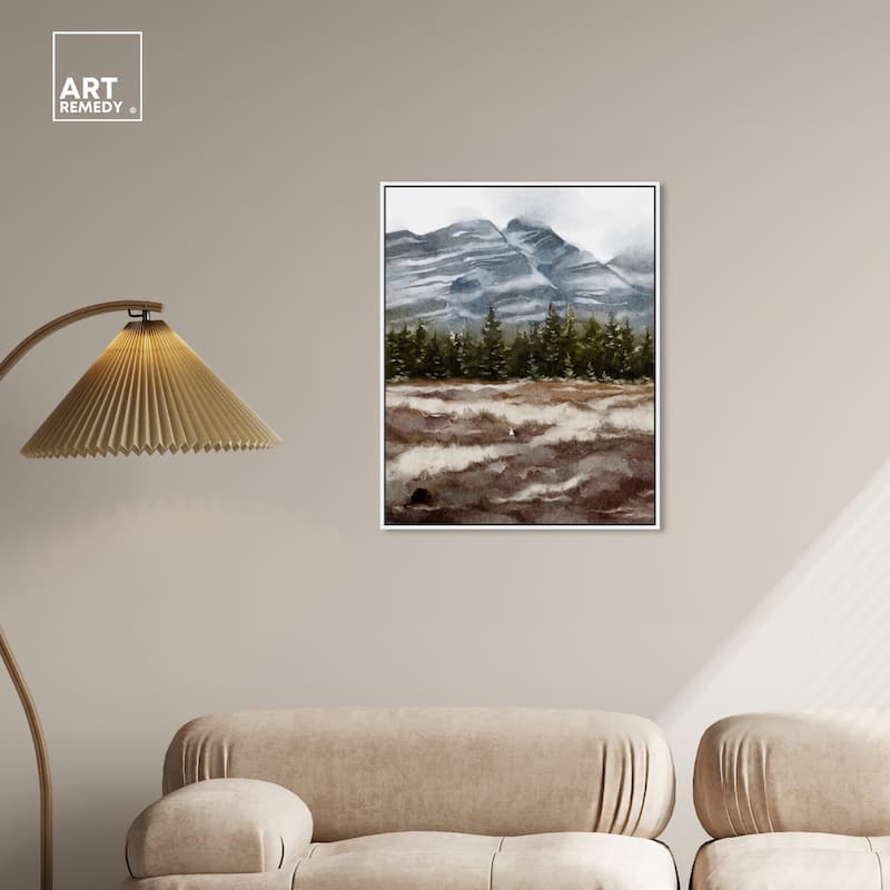 Art Remedy February Rocks Landscape Framed Landscape 1 Piece Canvas Wall Art Watercolor Style