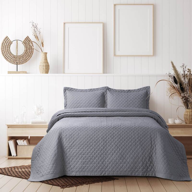 Brisbane Solid Oversized Quilt Set - Platinum - Twin