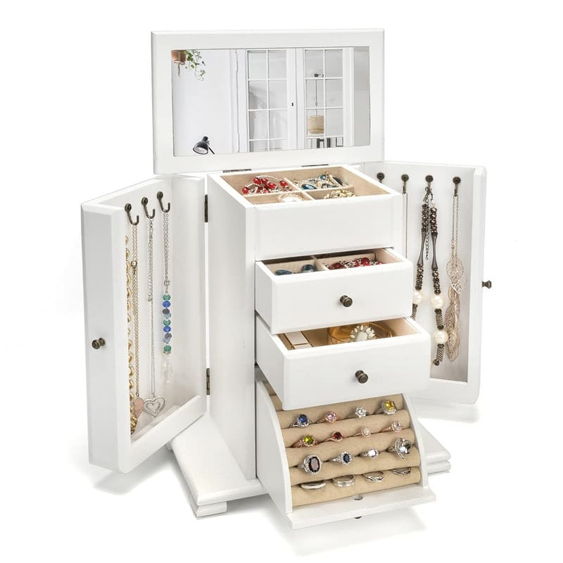 Jewelry Box for Women - 6.3"D x 10.4"W x 12.6"H - Weathered White