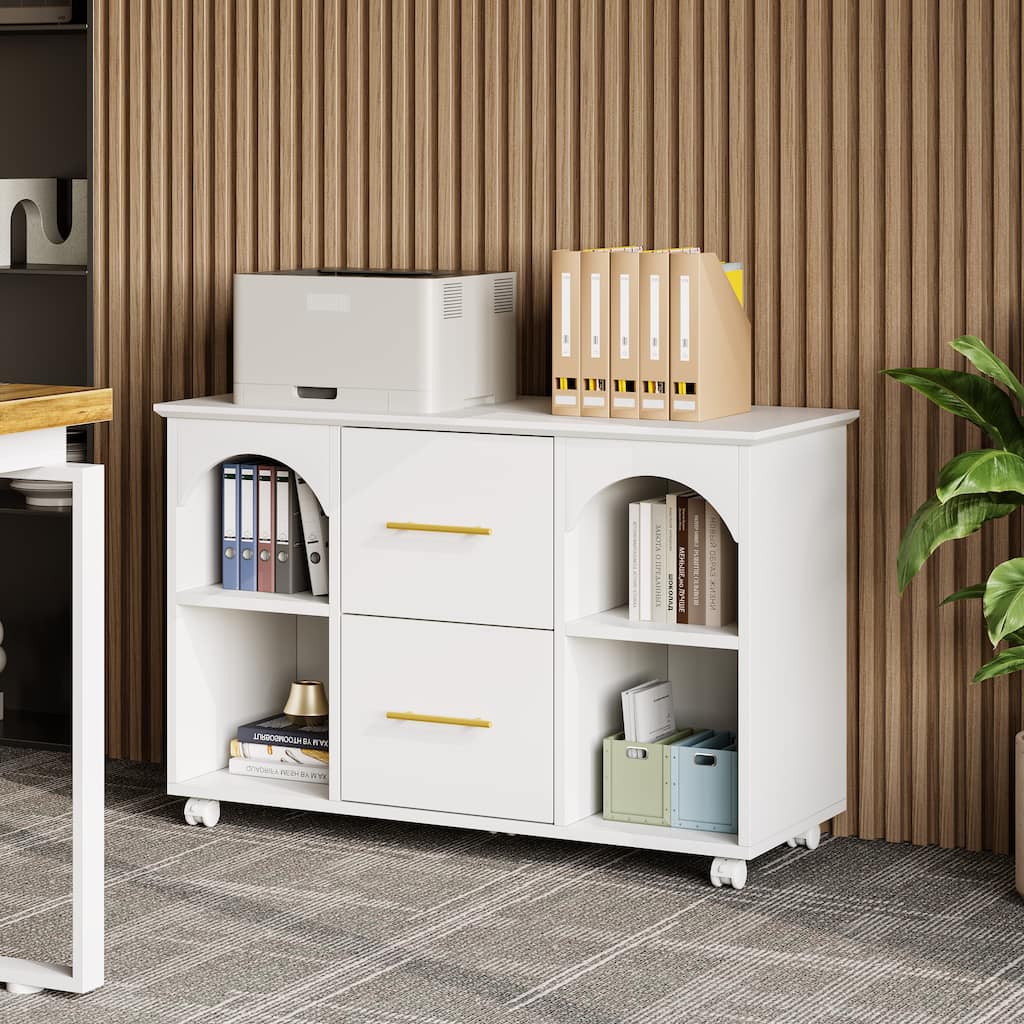 39.3'' Lateral Mobile File Cabinet, 2 -Drawer Storage Cabinet with Wheels