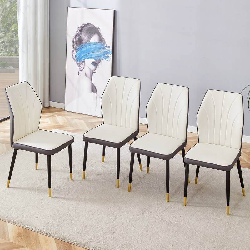 Roomfitters PU Dining Chairs with Patterned Back and Black Metal Legs, Set of 4 for Kitchen or Living Room