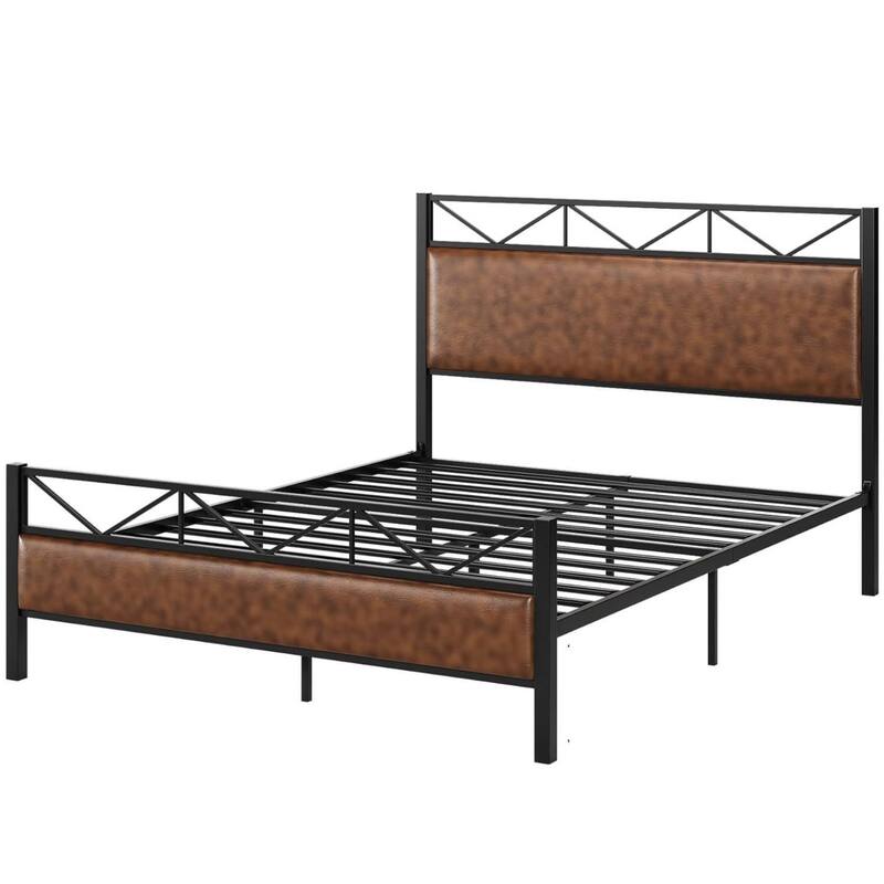 Rustic Metal Platform Bed Frame with Headboard