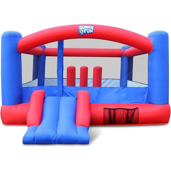 slide 2 of 10, Sunny & Fun Giant Bounce House, Bouncy House for Kids with Air Pump Blue