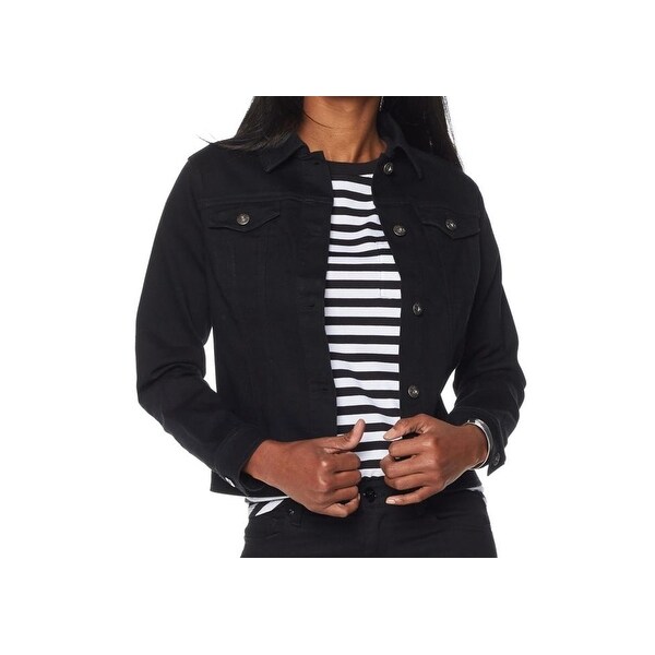 black stretch denim jacket womens