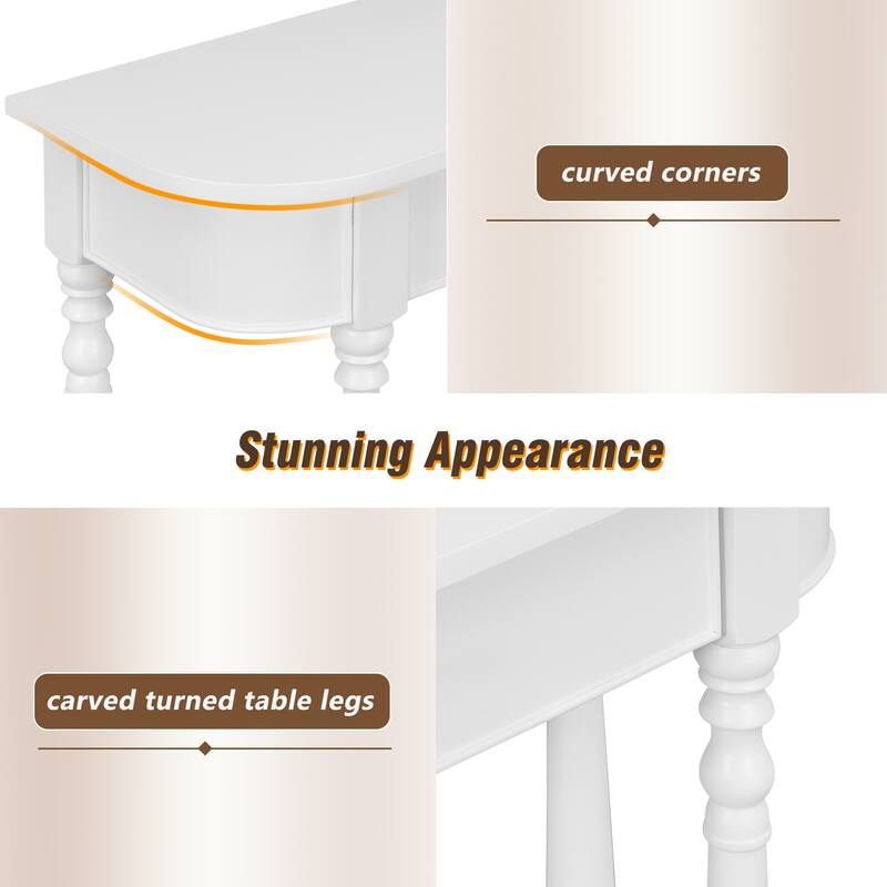 2 Tier Narrow Console Table Entryway Table with Drawer and Open Shelf, Half Moon Sofa Couch Table Hallway Table Foyer Table