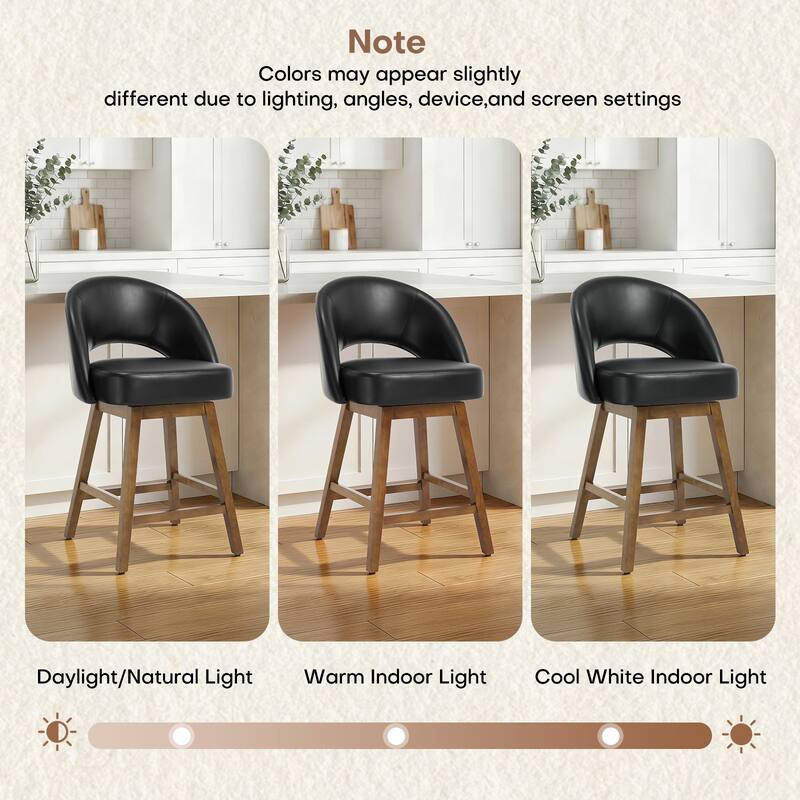 Upholstered Swivel Counter Height Bar Stools with Cutout Back and Solid Wood Frame - 38.2"H x 22.1"W x 23.6"D