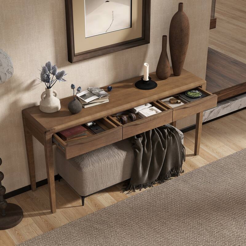 59.84"Elegant Console Table,Light Luxury Entryway Table with 3 Drawers,Farmhouse Sofa Table with Soft-Corner Design