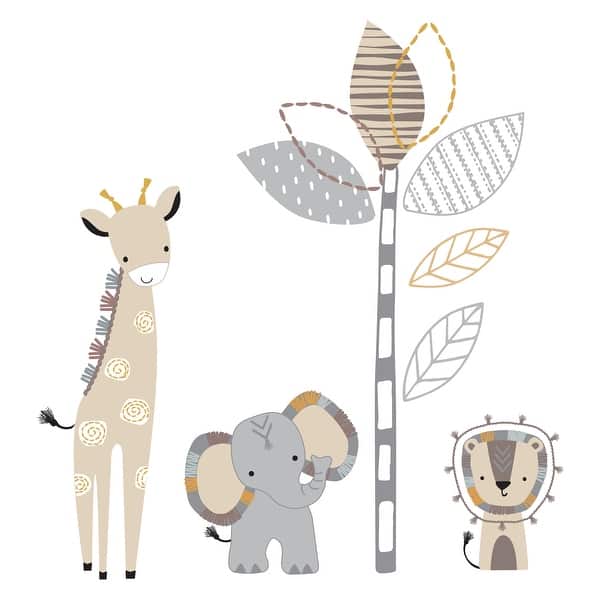 slide 2 of 3, Lambs & Ivy Jungle Safari Gray/Tan Elephant/Giraffe Nursery Wall Decals/Stickers