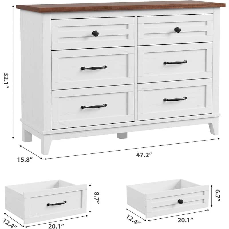 47" Wide Freestanding 6 Drawer Dresser for Living Room, Bedroom, Entryway