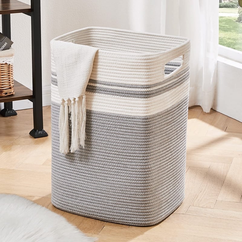 Laundry Hamper-Laundry Basket,Tall Cotton Storage Basket with Handles - 16*13*22