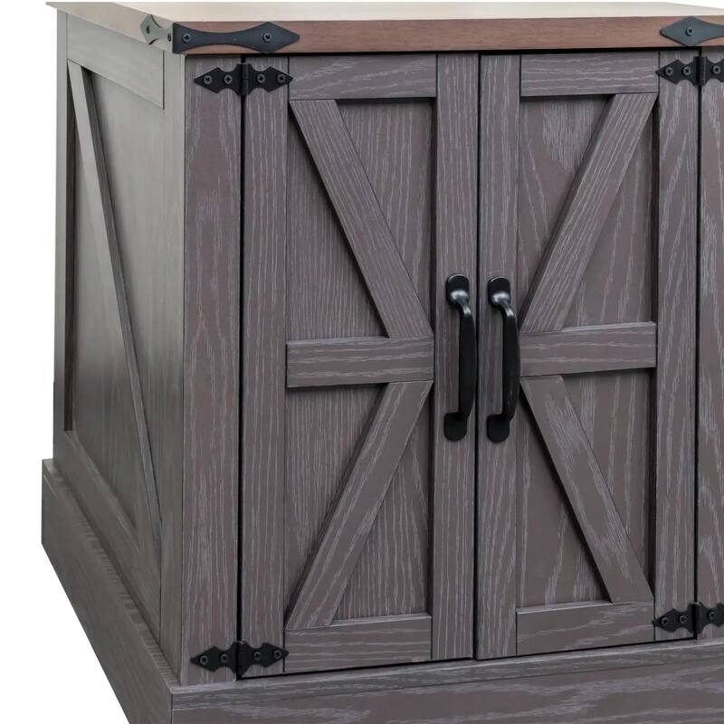 Farmhouse End Table with Charging Station, Rustic Wood Nightstand with Adjustable Shelf, 19.6"W Versatile Walnut Sofa Si
