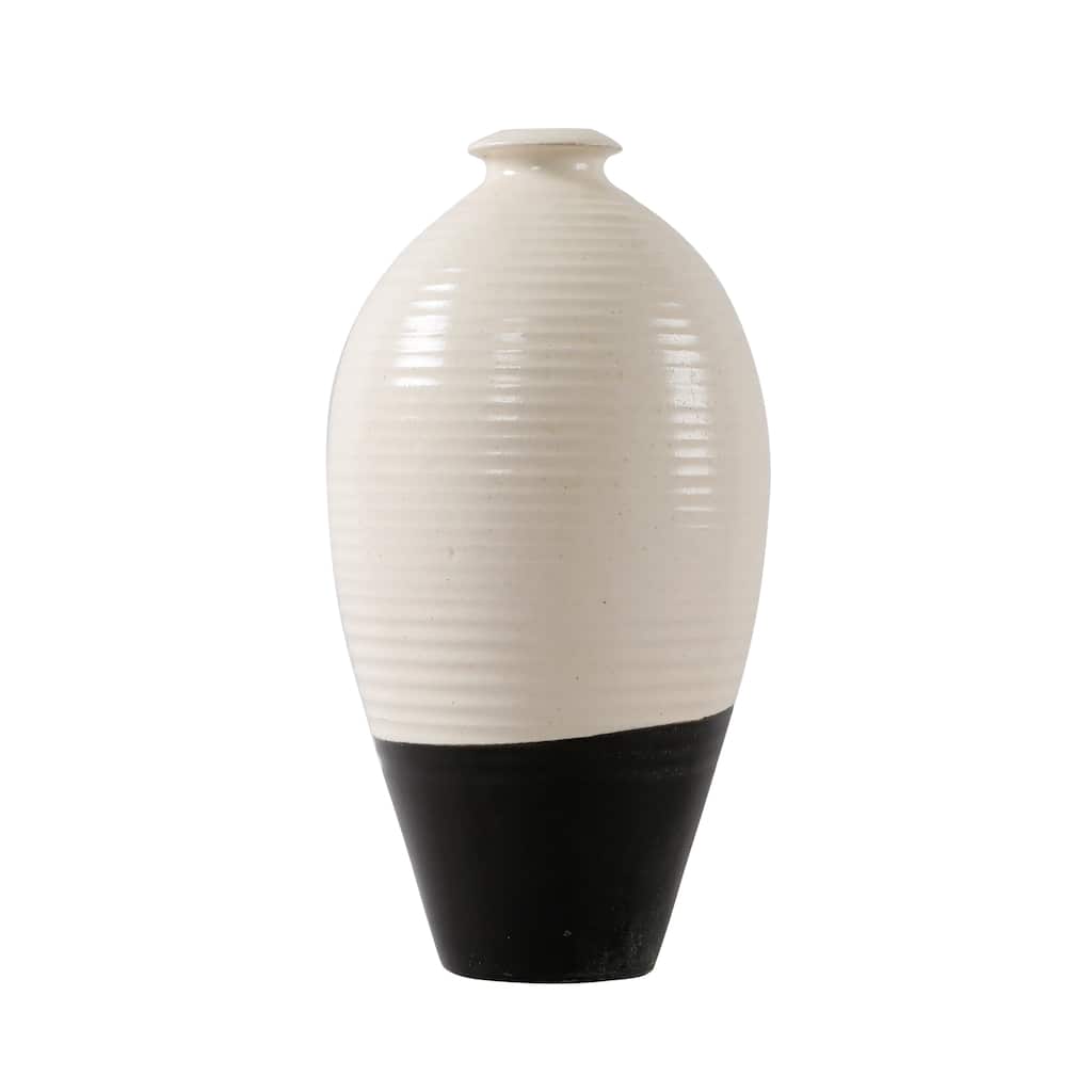 Artissance 12" Small White & Black Mei Ping Vase - 6" L x 6" W x 12" H