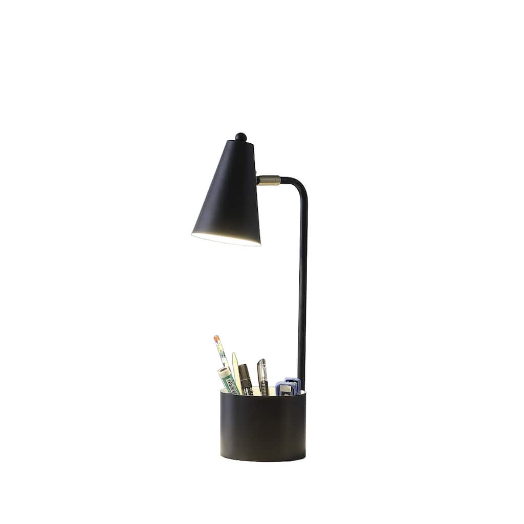 Black Metal Desk Lamp with Cone Shade Pen Holder and In-Line Switch - 9” x 5” x 19.5” (D x W x H)