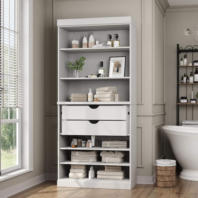 100% Solid Wood 32" Bathroom Cabinet with Optional Doors, 2-Drawers by Palace Imports - White - No Doors