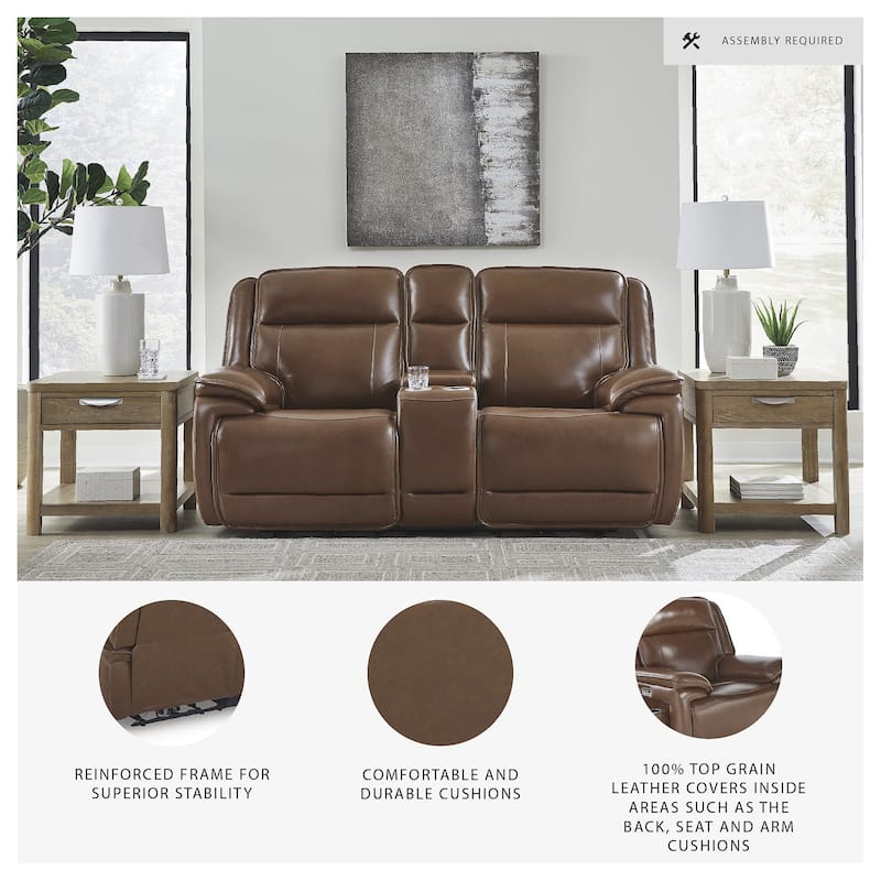 Signature Design by Ashley Healy Pier Brown Power Reclining Loveseat with Console - 78" W x 40" D x 42.25" H