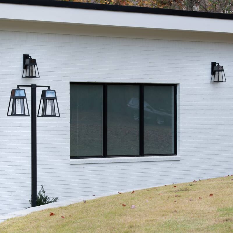 Gama Sonic Aria 98 in. Black Modern Aluminum Double Solar Post Light