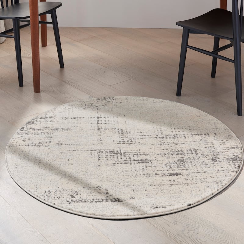 Calvin Klein Rush Abstract Modern Neutral Area Rug - 4' x Round - Ivory Beige - Rectangle
