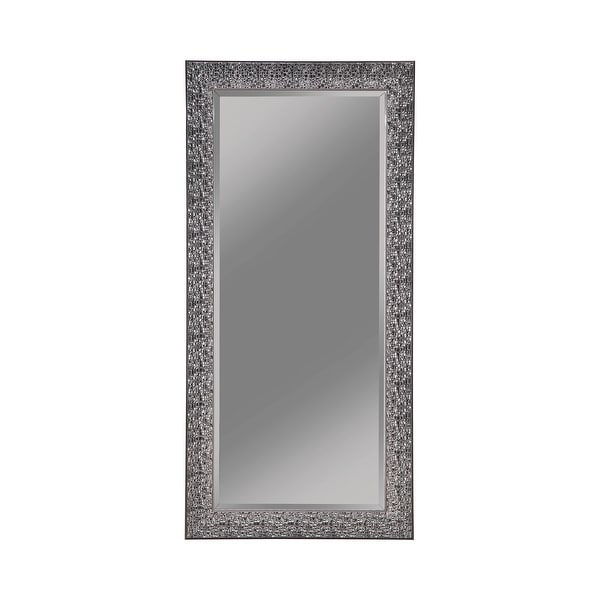 Rectangular Beveled Accent Floor Mirror with Glitter Mosaic Pattern, Gray. Opens flyout.